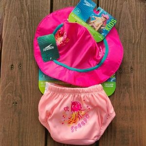 Speedo Baby Girls Swim Diaper Swimsuit Sun Beach Bucket Hat Pink Sz 12 Months